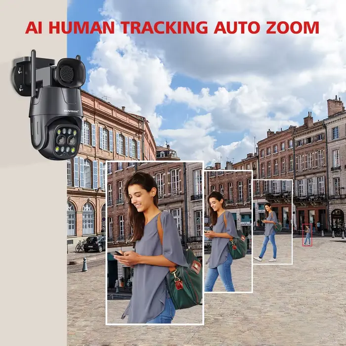 Caméra IP Wifi/4G carte Sim PTZ 4MP 8MP double objectif 2.8mm-8mm 10X Zoom extérieur AI suivi humain couleur Vision