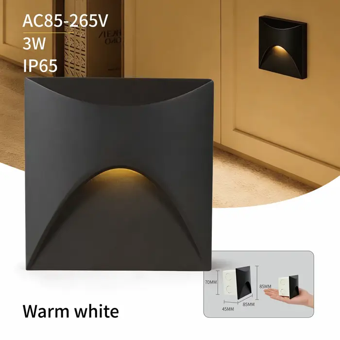 Led escalier lumière étape lumières 3W carré rond encastré intérieur extérieur étanche escalier mur 