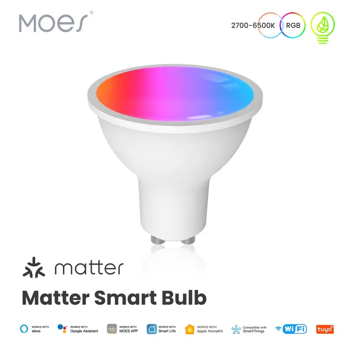 MOES Tuya Matter WiFi GU10 ampoule intelligente lumière LED à intensité variable 16 millions de couleurs rvb C + W lampe à bougie commande vocale Alexa Google Home