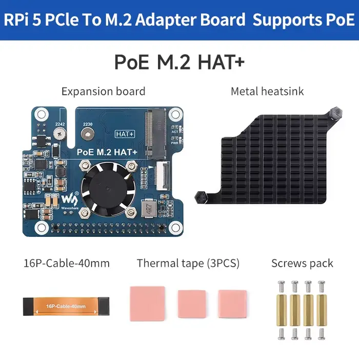 Adaptateur PCIe vers M.2 pour Raspberry Pi 5 avec prise en charge PoE, protocole NVMe, disque SSD M.