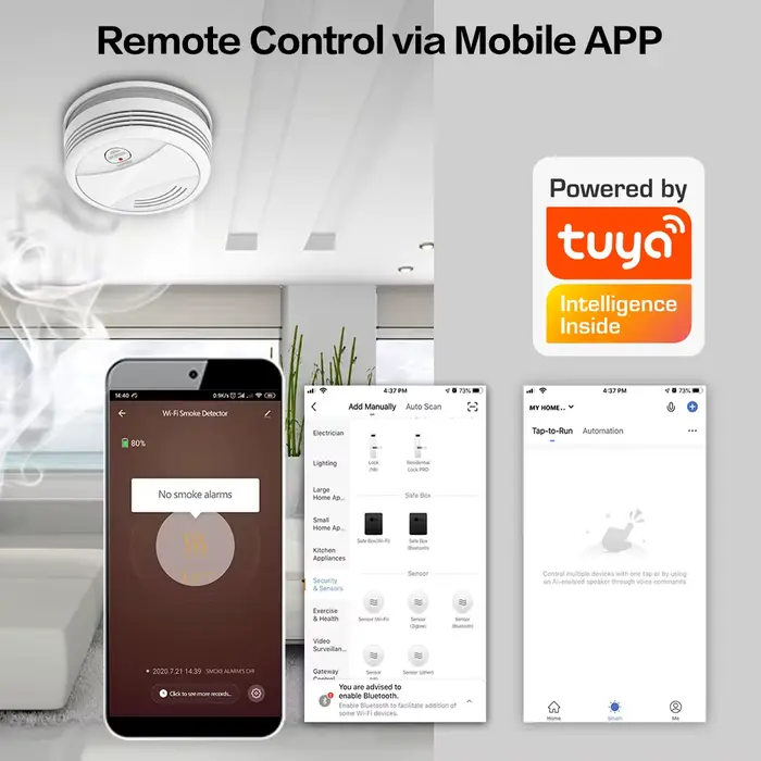 Détecteur de fumée intelligent Wifi eMastiff pour bureau et maison, système de sécurité incendie sans fil, application mobile Tuya Smart, protection incendie et fumée, gardien invisible et intelligent pour la sécurité domestique