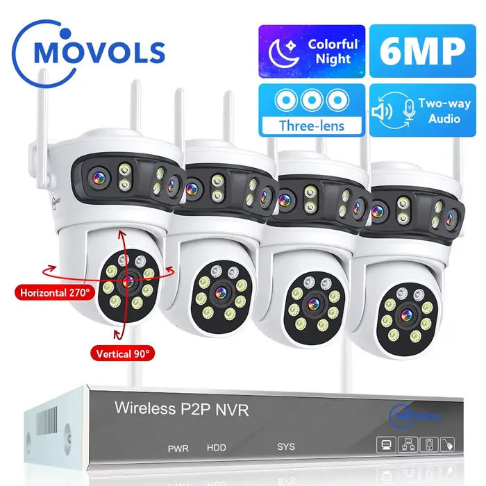 Système de vidéosurveillance sans fil Movols 6MP à trois objectifs PTZ H.265