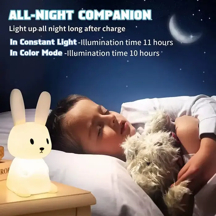 LED veilleuse Silicone lapin capteur tactile lampe mignon Animal lumière chambre décor cadeau pour e