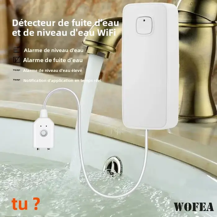 Alarme de fuite d'eau intelligente Tuya WiFi avec notification gratuite par l'application