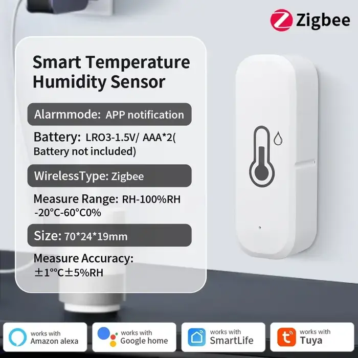 Capteur de température et d'humidité ZigBee 3.0, moniteur d'intérieur en temps réel pour maison inte