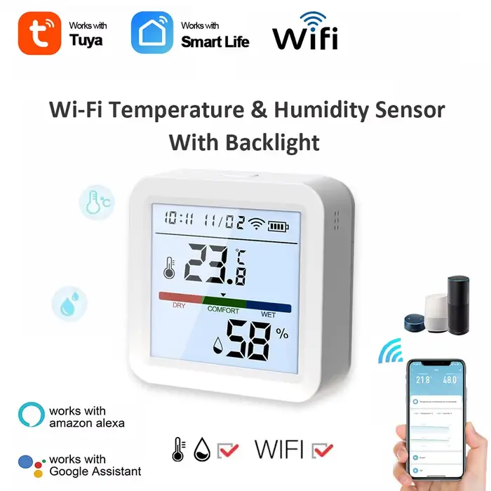 Tuya-Capteur de température et d'humidité WiFi, hygromètre rétro4.2 Smart Life, capteur Therye.com, 