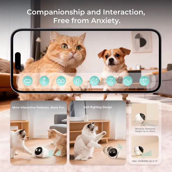 Caméra robot pour animaux de compagnie | Appareil mobile d'intérieur avec recharge automatique