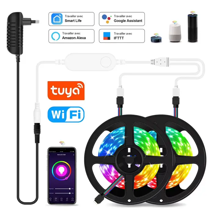 Intelligent A MENÉ LA Lumière De Bande 20M RVB 5050 Ruban Flexible DC12V Lumières LED 5M 10M 15M Fonctionne Avec Alexa