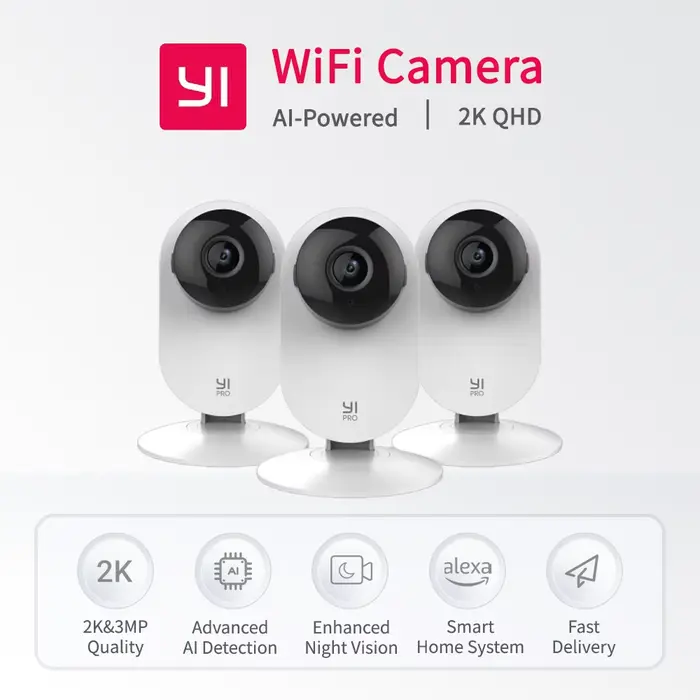 YI Pro-Caméra de surveillance intelligente IP WiFi 2K, kit de 3 pièces, système de sécurité domestiq