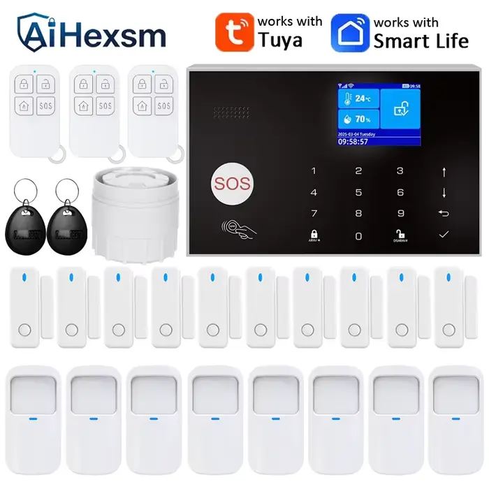 Système d'alarme WiFi GSM avec écran couleur TFT pour sécurité résidentielle et commerciale, compatible avec Alexa et Google Assistant