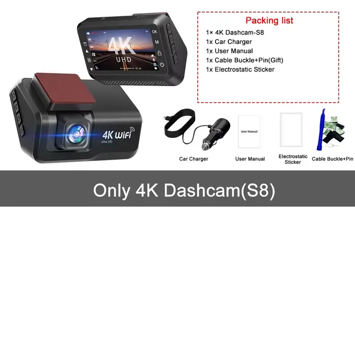 Kocam 4K UHD Dash Cam WiFi voiture DVR avant et arrière double objectif Auto caméra de voiture avec 