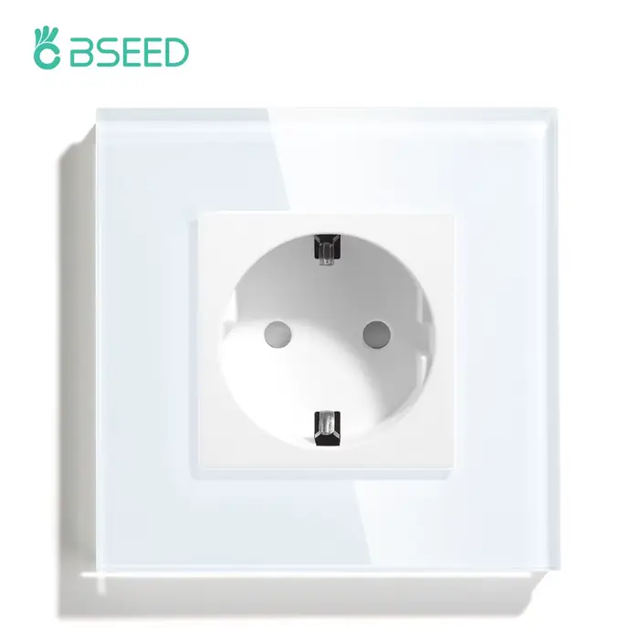 BSEED-Prise Murale Simple EU, Panneau en Verre, Double Prise Électrique, Document Blanc, Prises à Ca
