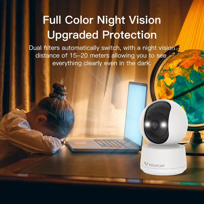 Caméra IP sans fil PTZ Vstarcam 3MP 1296P avec application O-Kam, détection humanoïde IA, alarme de 