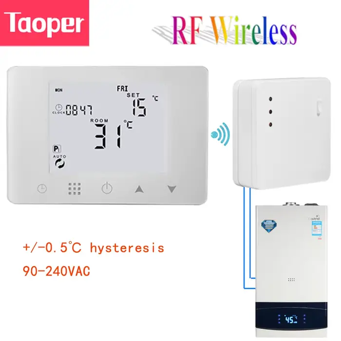 Thermostat de pièce sans fil RF, régulateur de température programmable intelligent, bomicrophone à 