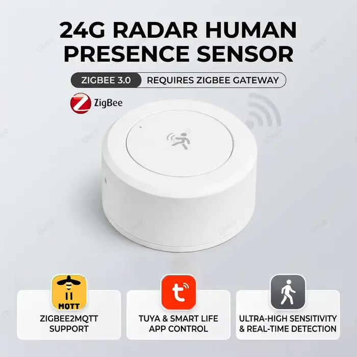 Capteur de présence radar Zigbee 24G Mmwave détecteur humain détection de mouvement statique pour alarme sécurité domestique intelligente Tuya Z2M pour maison bureau et entreprise