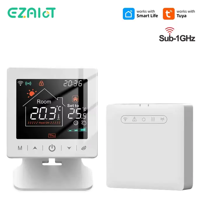 Thermostat WiFi Intelligent pour Chauffage de Chaudière à Eau/Gaz Contrôleur de Température Sans Fil Alimenté par USB/Batterie Compatible avec Alexa Google Home Occasions Spéciales à Offrir