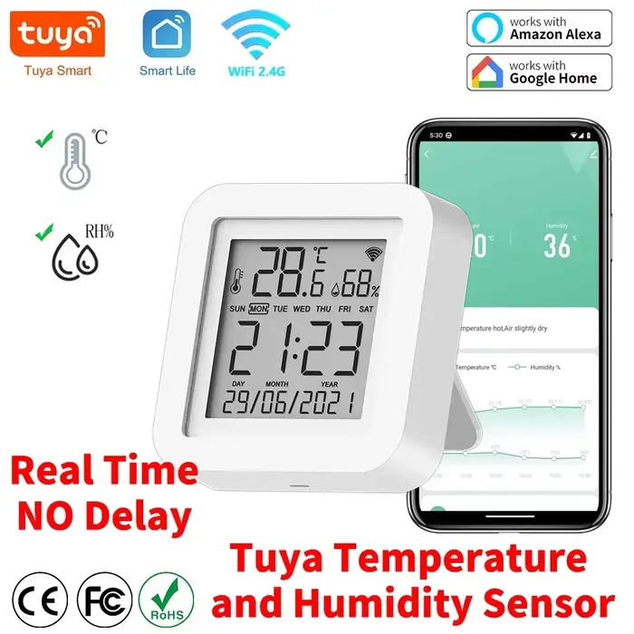 Tuya WIFI capteur de température et d'humidité pour maison intelligente var SmartLife thermomètre hygromètre prise en charge Alexa Google Assistant