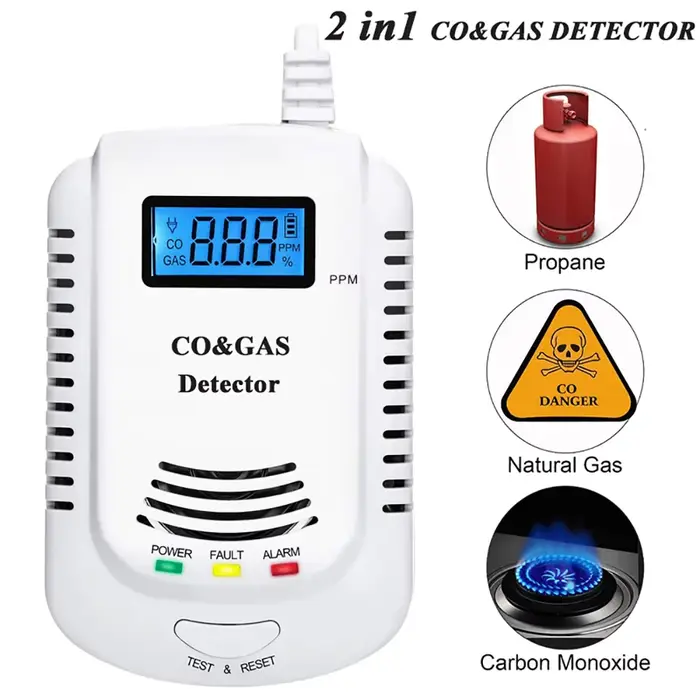 Détecteur de CO et de gaz LCD, alarme de gaz naturel/méthane/propane/CO, détecteur de fuite avec mes