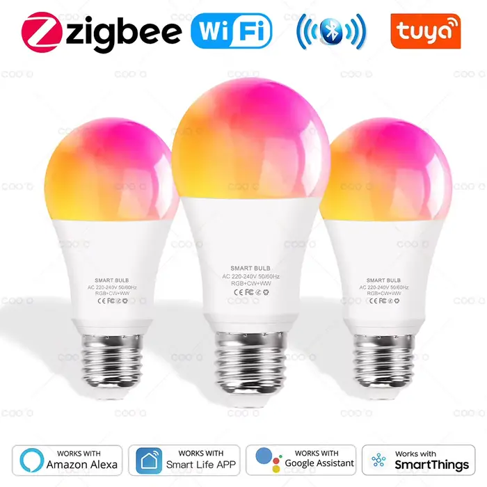 Tuya Wifi/Zigbee/Bluetooth ampoule Led intelligente Alexa lampe à Led E27 RGB CW WW lampes intelligentes