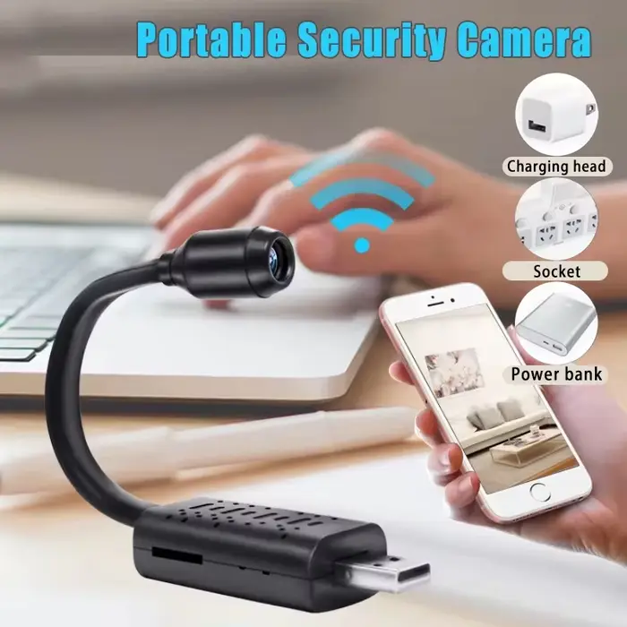 Mini caméra USB WiFi sans fil 1080p pour surveillance à distance et sécurité domestique en blanc noir vert