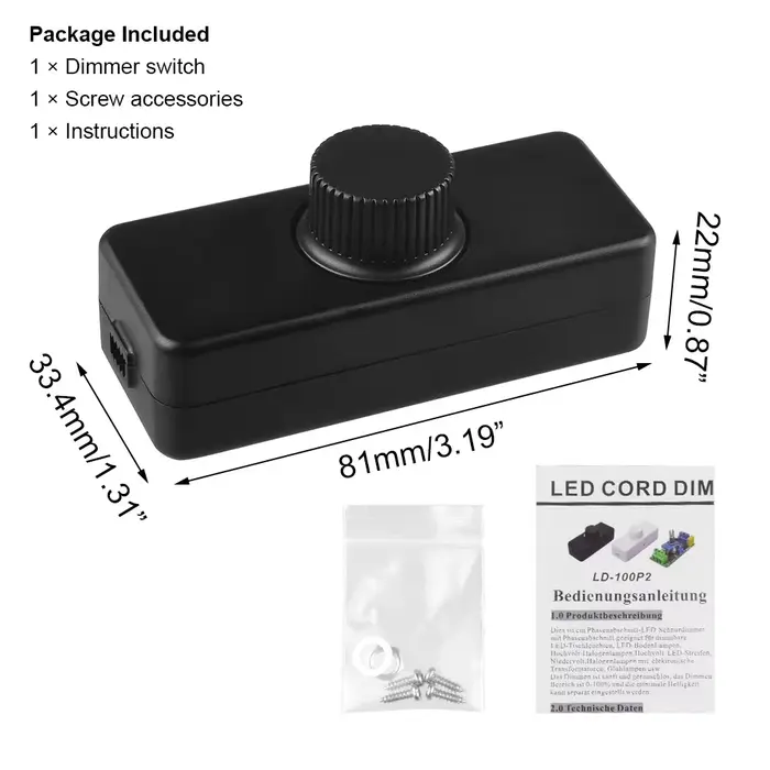 Variateur de Lampe LED avec Bouton de Commande Intégré, Marche/Arrêt à Distance, 220V, 3-100W, In347