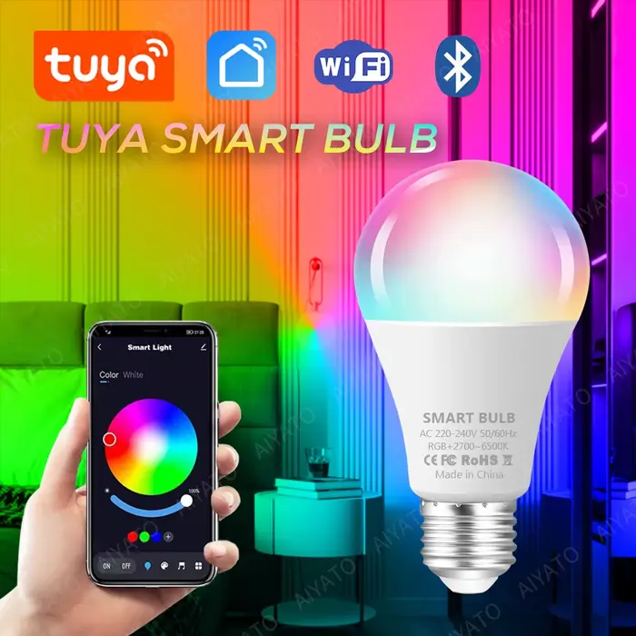 Tuya WIFI Bluetooth LED ampoule vie intelligente APP contrôle réglable 9W 18W E27 220V RGB + CW + WW changement de couleur lampes compatibles IOS/Android