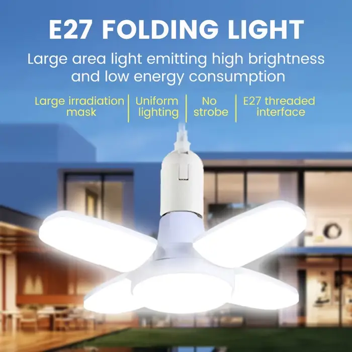 Ampoule LED pliable en forme d'éventail E27 pour salon, chambre, bureau, plafonnier, blanc froid, économie d'énergie, design moderne, adaptable à divers espaces intérieurs