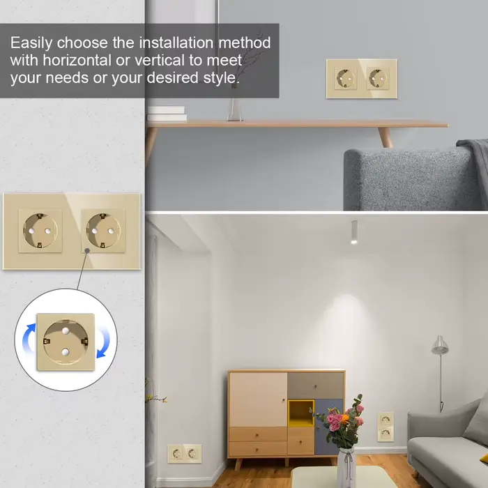 Prise murale simple avec ports USB de type C 20W en verre double prises électriques triples prises de courant et interrupteur tactile 16A or pour usage résidentiel et général occassions spéciales