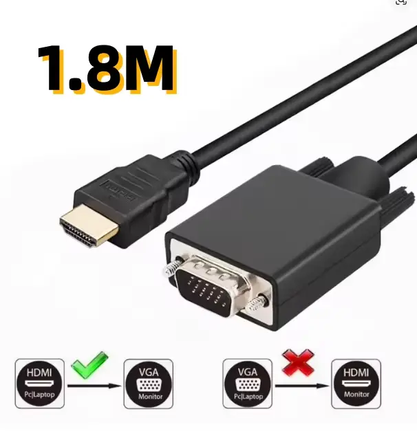 Adaptateur HDMI vers VGA avec audio 1,8 m, convertisseur vidéo Full HD 1080P pour PC, ordinateur por