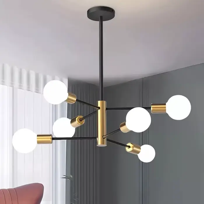 Lustre nordique moderne Sputnik noir lampe à LED 4/6/8 lumière éclairage domestique luminaires d'int