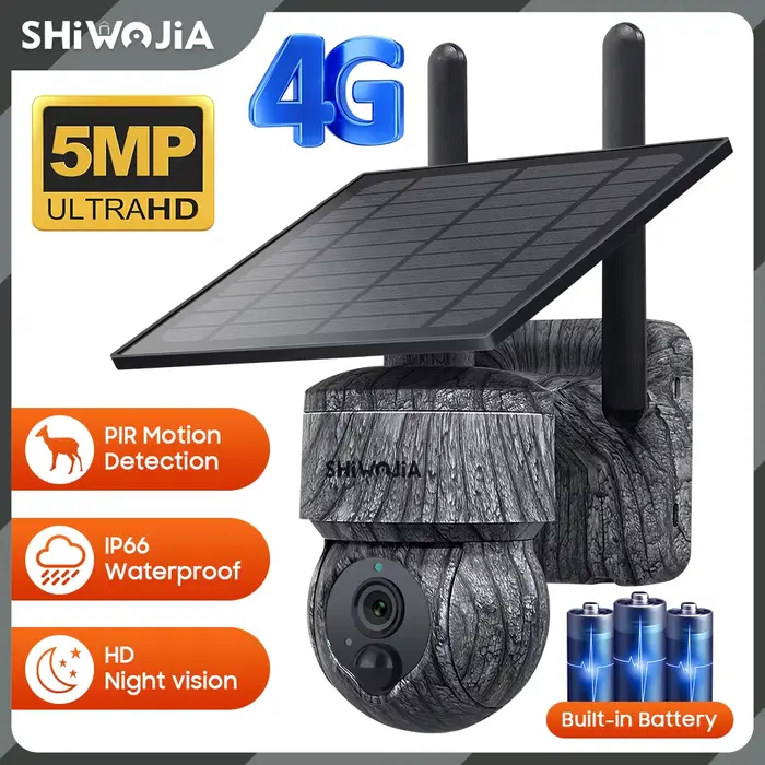 SHIWOJIA 4G Sim caméra solaire extérieure sans fil WiFi CCTV caméra 2K 5MP PTZ caméra avec Vision no