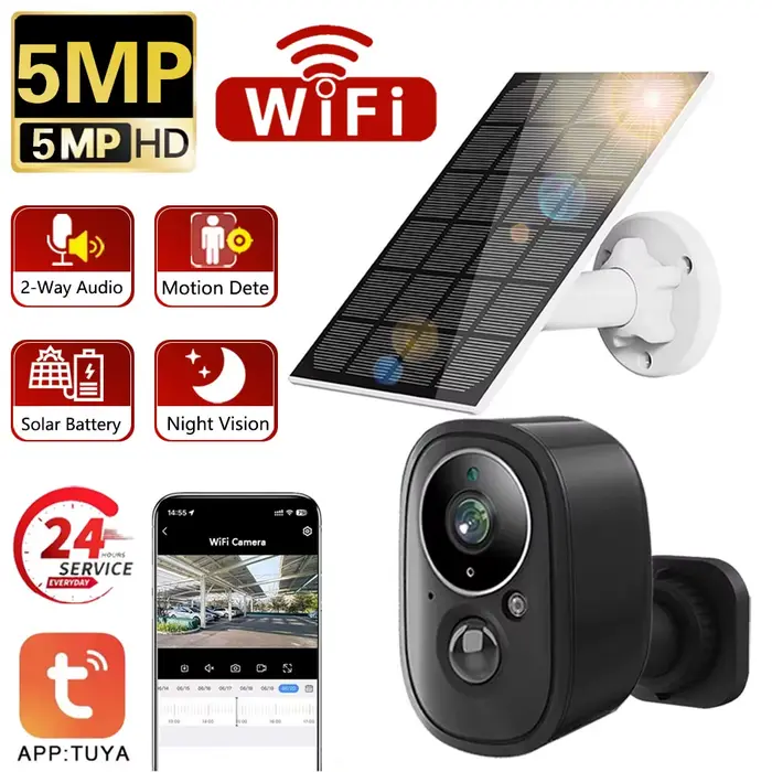 Smar Life-Caméra de surveillance extérieure solaire, caméra de sécurité CCTV, vision nocturne, docum