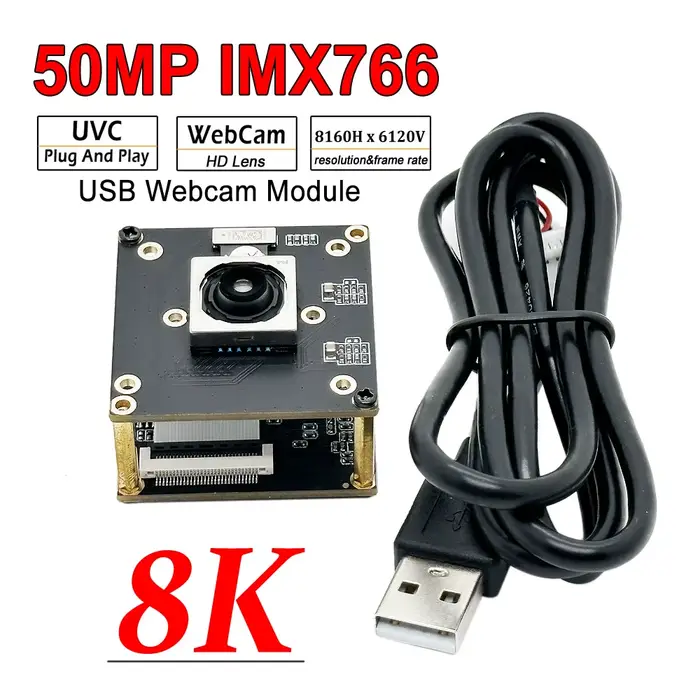 Module de caméra USB 50 Mégapixels HD 50MP 8160 x 6120 IMX766 USB2.0 Webcam OTG UVC PCBA sans distor