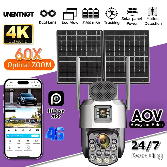 Caméras solaires d'enregistrement 24/7 AOV avec zoom optique 60X