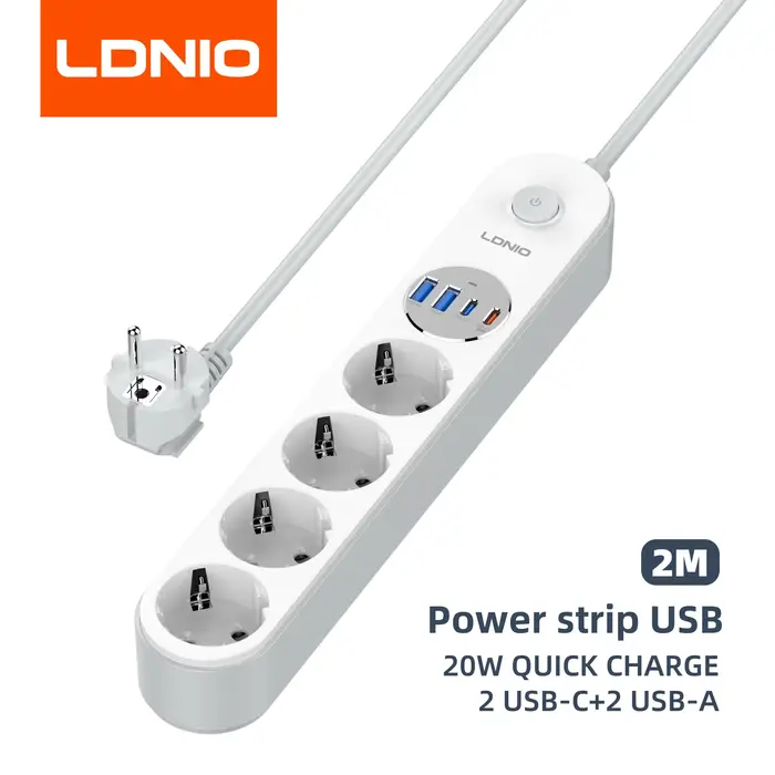 LDNIO français Extension électrique 2M bande d'alimentation Multiple sortie d'extension européenne d