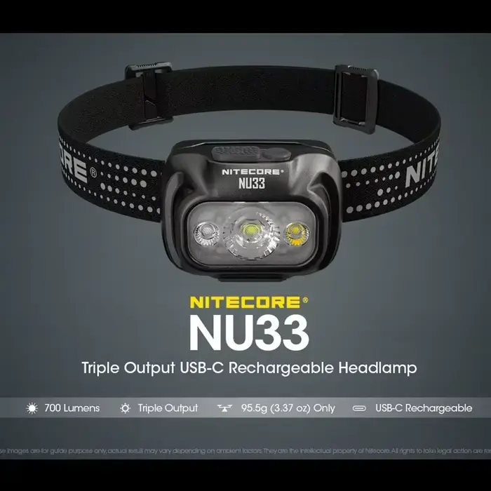 NITECORE NU33 700 Lumens haute CRI LED Triple sortie USB-C lampe frontale Rechargeable batterie Li-i