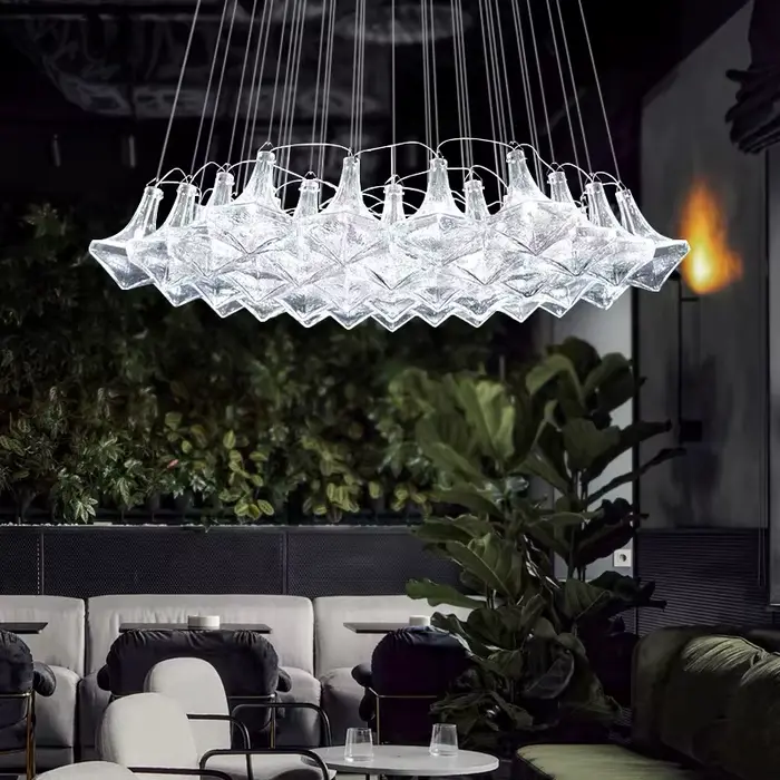 Lustre moderne Steadlong en pierre de verre, suspension en verre fait à la main, idéal pour salon, salle à manger, chambre à coucher, occasions spéciales