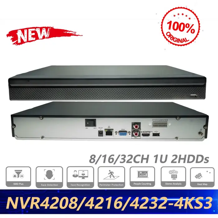 Dahua Original NVR4208/16/32-4KS3 8CH/16CH/32CH 1U 2HDDs Lite enregistreur vidéo réseau prend en cha
