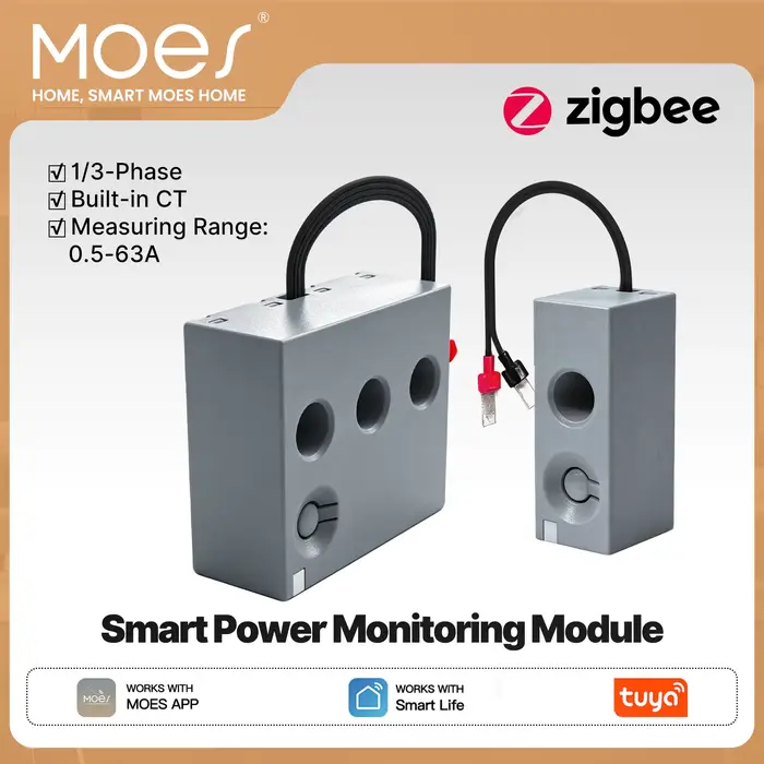Module de mesure de puissance intelligent MOES monophasé avec transformateur de courant intégré pour contrôle de la consommation électrique et suivi d'énergie bidirectionnel pour propriétaires de panneaux solaires et gestionnaires de systèmes électriques