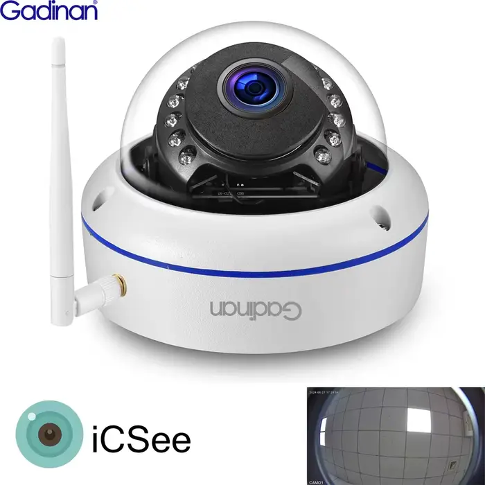 Gadinan-Webcam réseau de sécurité anti-vandalisme, caméra panoramique Fisheye HD, caméra WiFi 5MP, o