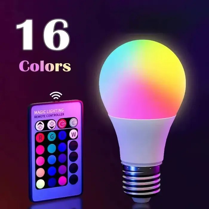 Lampe intelligente avec télécommande à 24 touches, lumière d'ambiance, 16 couleurs, ampoule RGB LED 