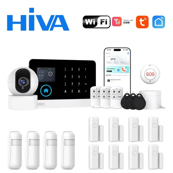 Kit de Système d'Alarme de Sécurité Domestique PG-103 avec Interphone, Télécommande, Détecteurs de Mouvement et Applications iOS Android pour Protection Maison Famille Occasions Spéciales