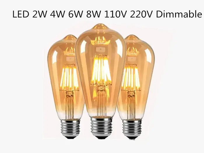 Ampoules LED à Filament Edison, lumières artistiques dorées ST64 à intensité variable E27 B22 2W 4W 