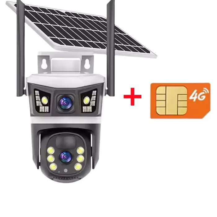 Caméra solaire 12MP 6K 4G SIM extérieure à double objectif, vision nocturne, étanche, avec batterie 