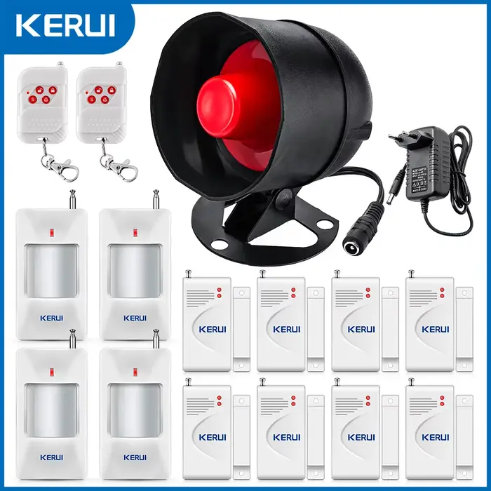 KERUI Kit de système d'alarme de sécurité 110dB fort intérieur/extérieur résistant aux intempéries sirène klaxon sans fil bricolage capteur de porte alarme d'alerte antivol