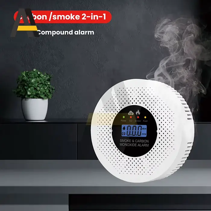 Détecteur de fumée d'alarme incendie 2 en 1 avec écran LCD