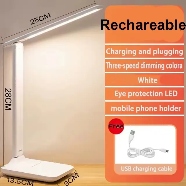 Lampe de table pliable rechargeable, protection des yeux, lampe LED à intensité variable tactile, la