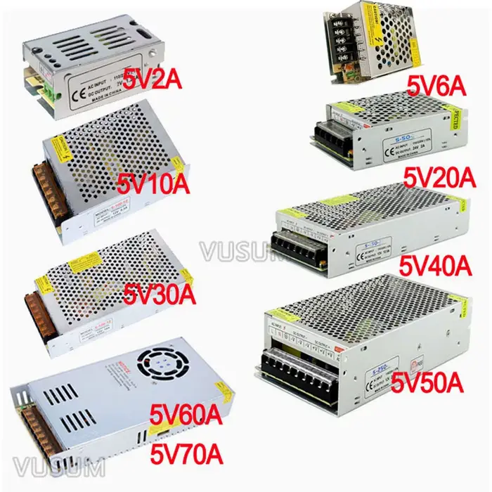 Vusum commutation alimentation Led 5V transformateur d'alimentation 110V 220V AC à DC 5V 2A 6A 10A 2