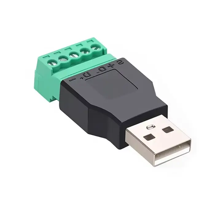 Connecteur USB 2.0 de type avec borne à vis à 5 broches, prise USB mâle femelle sans soudure pour or