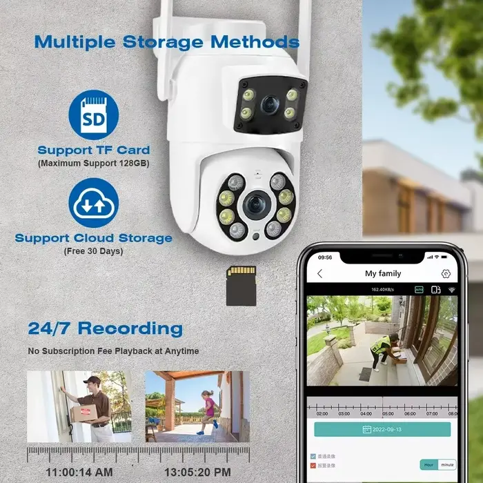 Caméra de surveillance extérieure PTZ IP WiFi 8MP/4K (Ziicam)